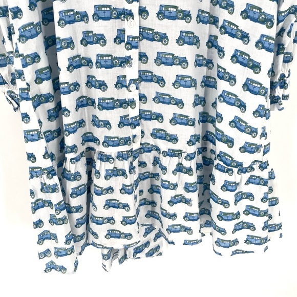 Le Bazar Coastal NWOT VTG Antique Automobile Car Print Cotton Ruffle Dress - Picture 5 of 7